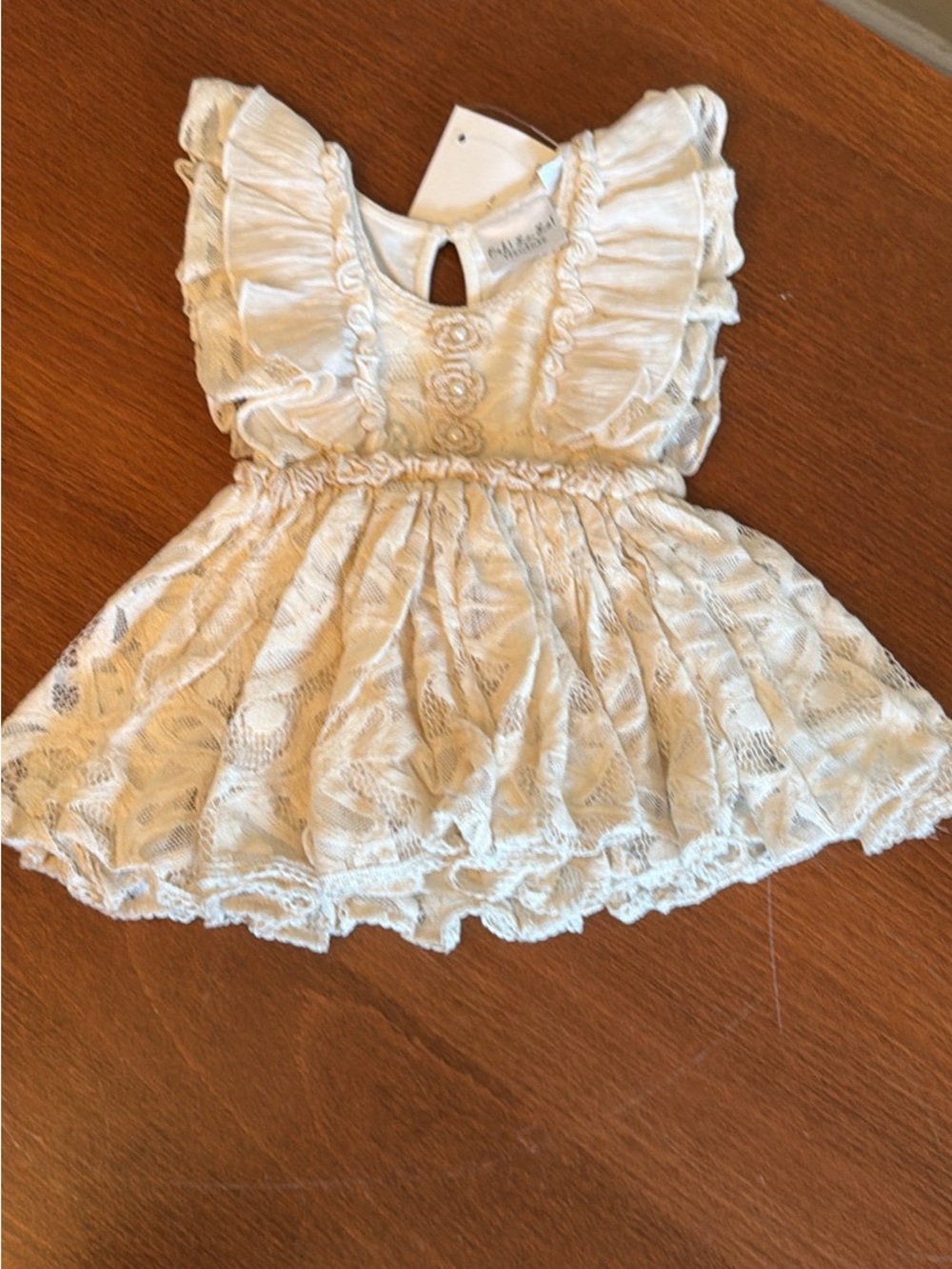 Ooh! La, La! Couture Cream Lace Flower Button Dress